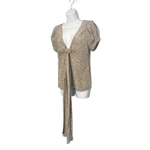 Rutzou 100% Silk Floral Tie-Front Blouse